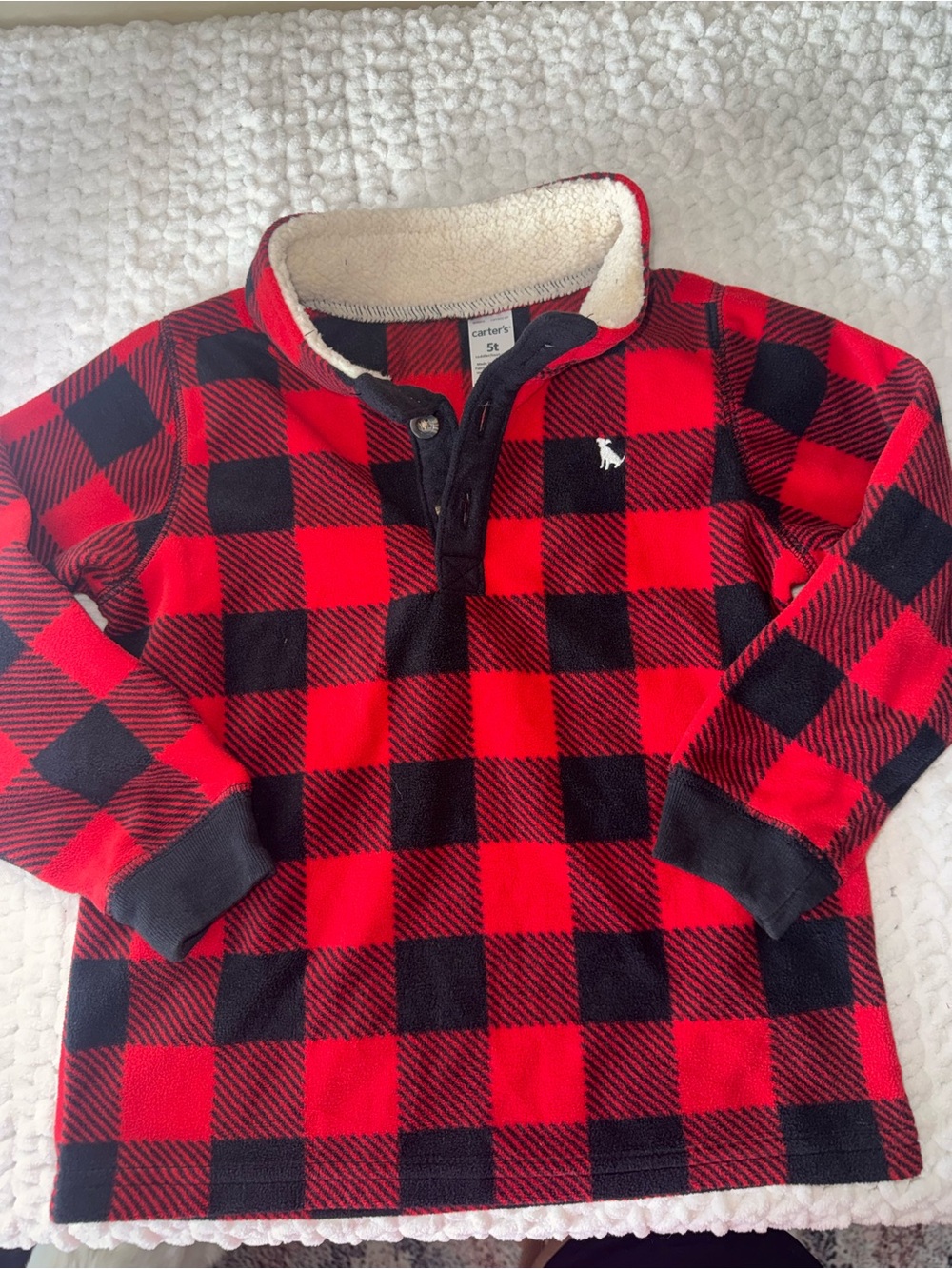 Carter's Red & Black Buffalo Plaid Sherpa-Lined Pullover - Kids